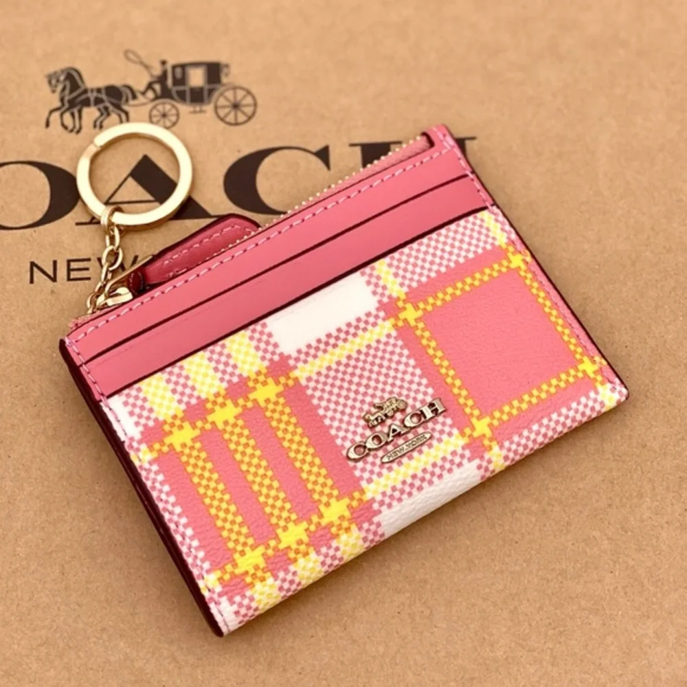 Coach Mini Skinny ID case Small wallet with Garden Plaid print